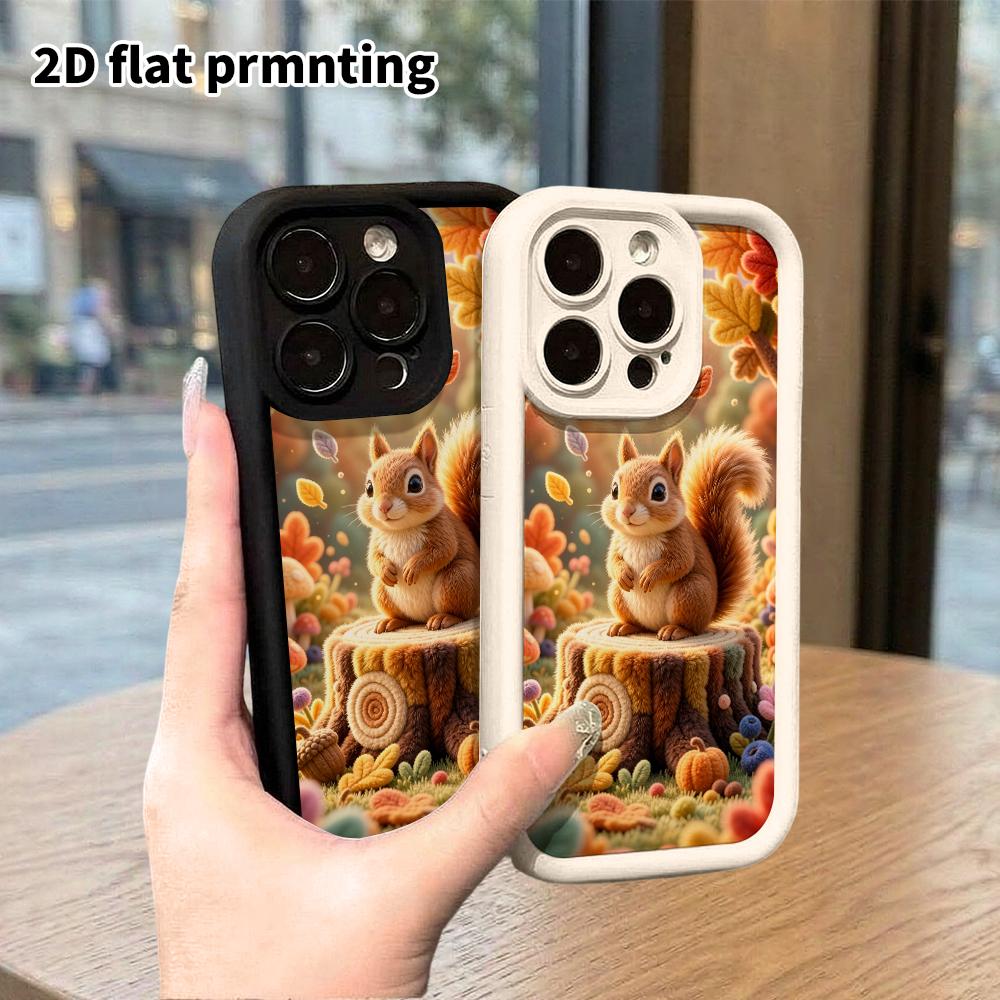 Phone case: 2D flat design suitable for iPhone 18 17 16 15 14 13 Pro protective case, daily forest little squirrel, perfect Christmas and Halloween ho