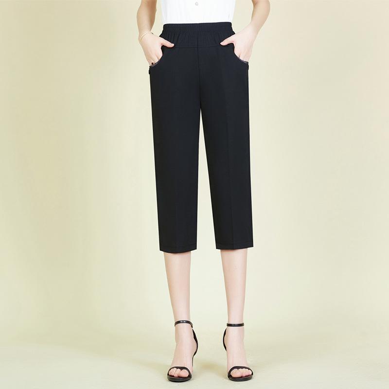 Mom's Ice Silk Cool Nine-Point Pants for Summer - Loose Fit for Mid-Aged and Elderly Women