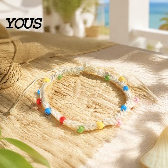 Waterproof Braided Rope Jewelry Handmade Bracelet for Women, Bohemian Woven Wrist Durable Cord Bracelets Daily Wear with Colorful Rice Beads,