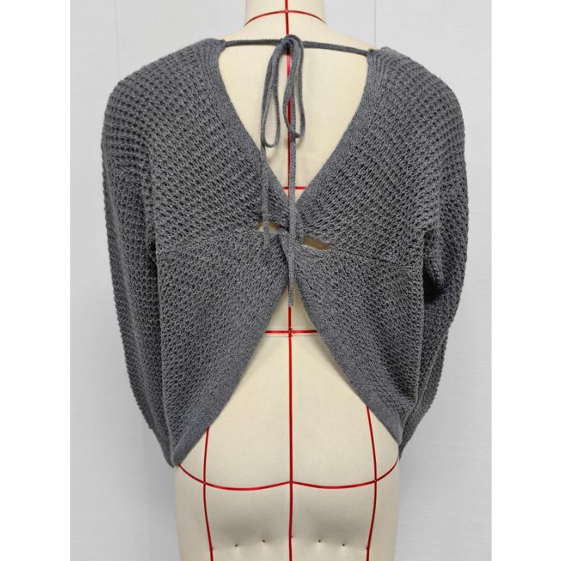Women Sexy V Neck Backless Cross Strap Loose Pullover Knit Sweater