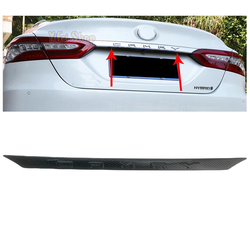 1pcs New Paste Style Car ABS Chrome Carbon Accessories Plated Rear Trunk Lid Cover Trim 2018   For Toyota Camry 8