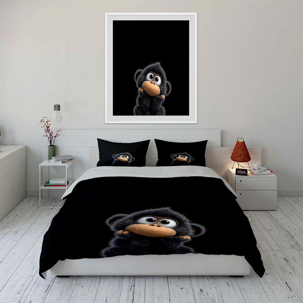 The Little Monkey Holding Its Head Print Bedding Set 1 Duvet Cover 2 Pillowcases For Adult And Children Luxury Gift Full Size