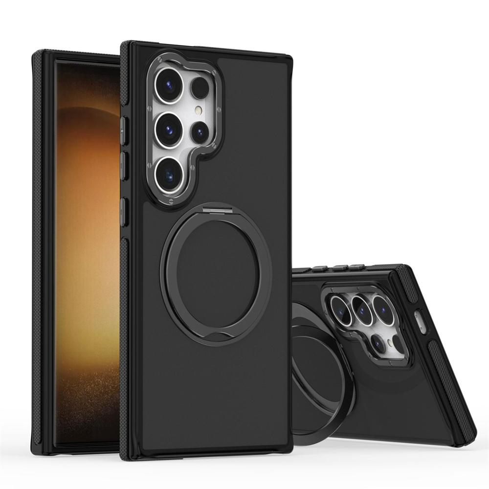 Luxury Rotating Magnetic Stand Armour Phone Case For Samsung S25 S24 Ultra S23 Plus Metal Folding Holder Shockproof Bumper Cover