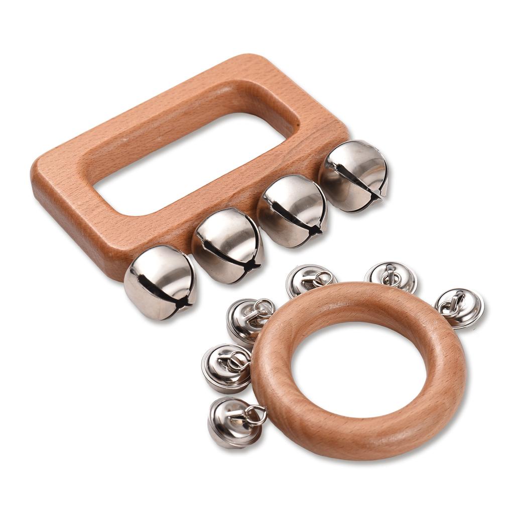 2 Pack Hand Jingle Bells Wooden Shaker Jingle Bells Musical Percussion Instrument Bells for Xmas