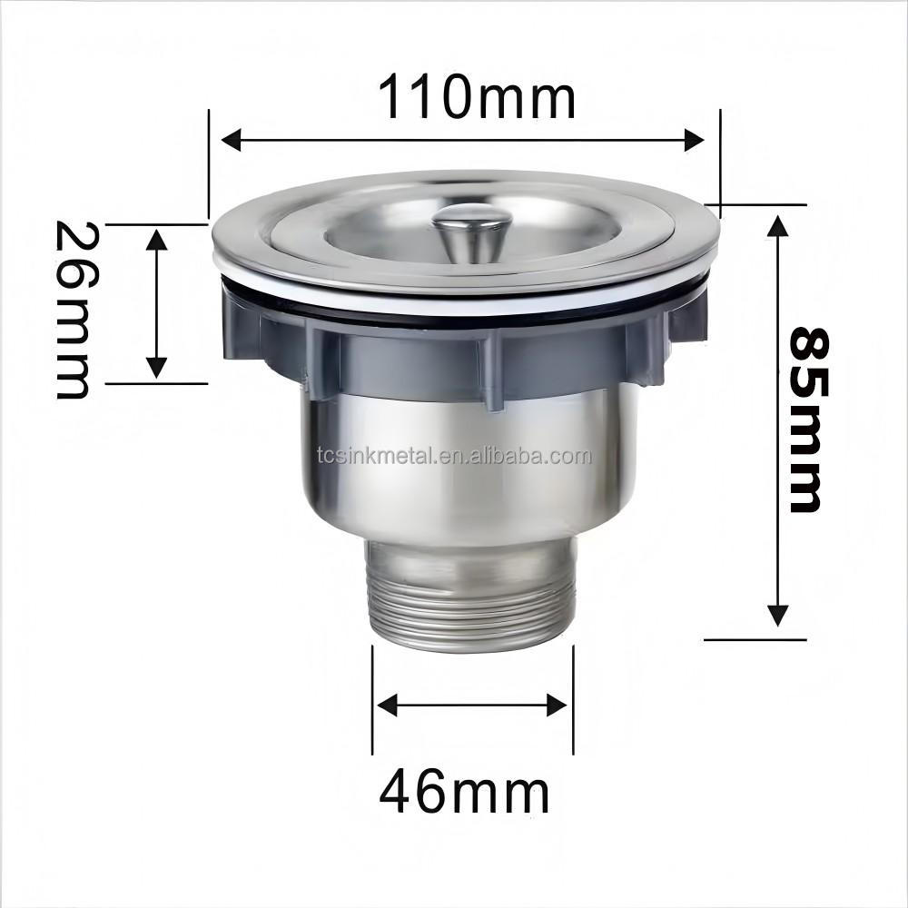 Modern 110mm Stainless Steel Brushed Sink Strainer/Siphon with 1-1/2 Inch Drain Connection for Kitchen Sink Easy Installation