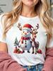 Christmas Women Casual T Shirt Cartoon Snowman Reindeer Christmas Tree Print Female Short Sleeve T-Shirt Urban Style Printed