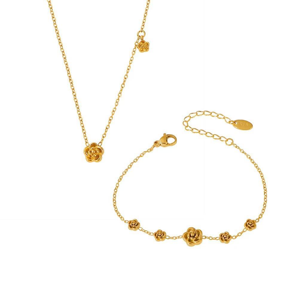 Titanium Steel 3D Rose Necklace & Jewelry Set: Elegant, Non-Fading & Fashionable