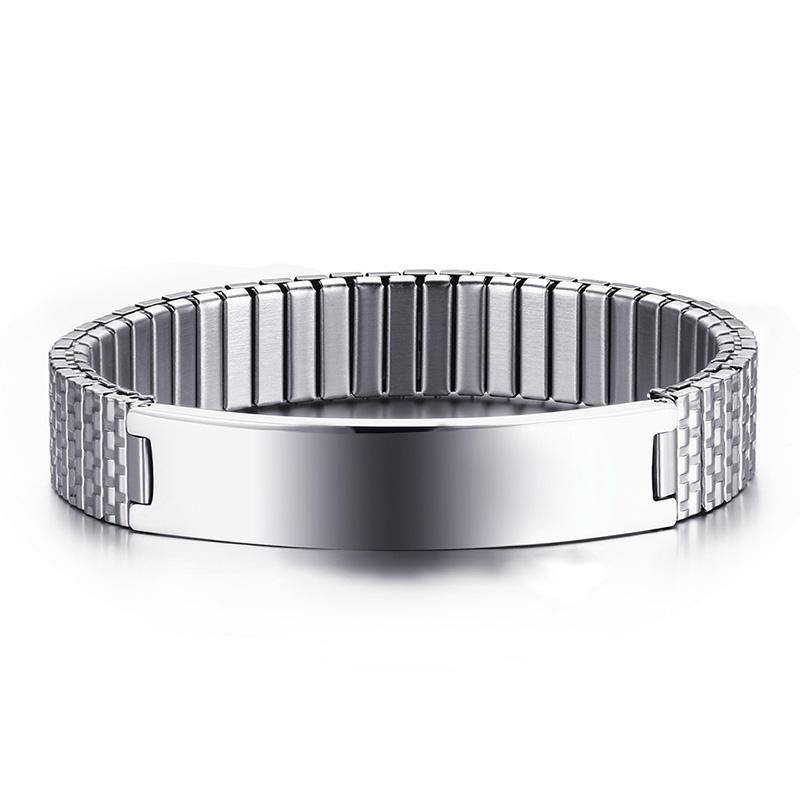 Men Women Personalize Engrave Name Image Stretch Bracelet with Elastic Stainless Steel Band Custom Bangles Unisex Jewelry