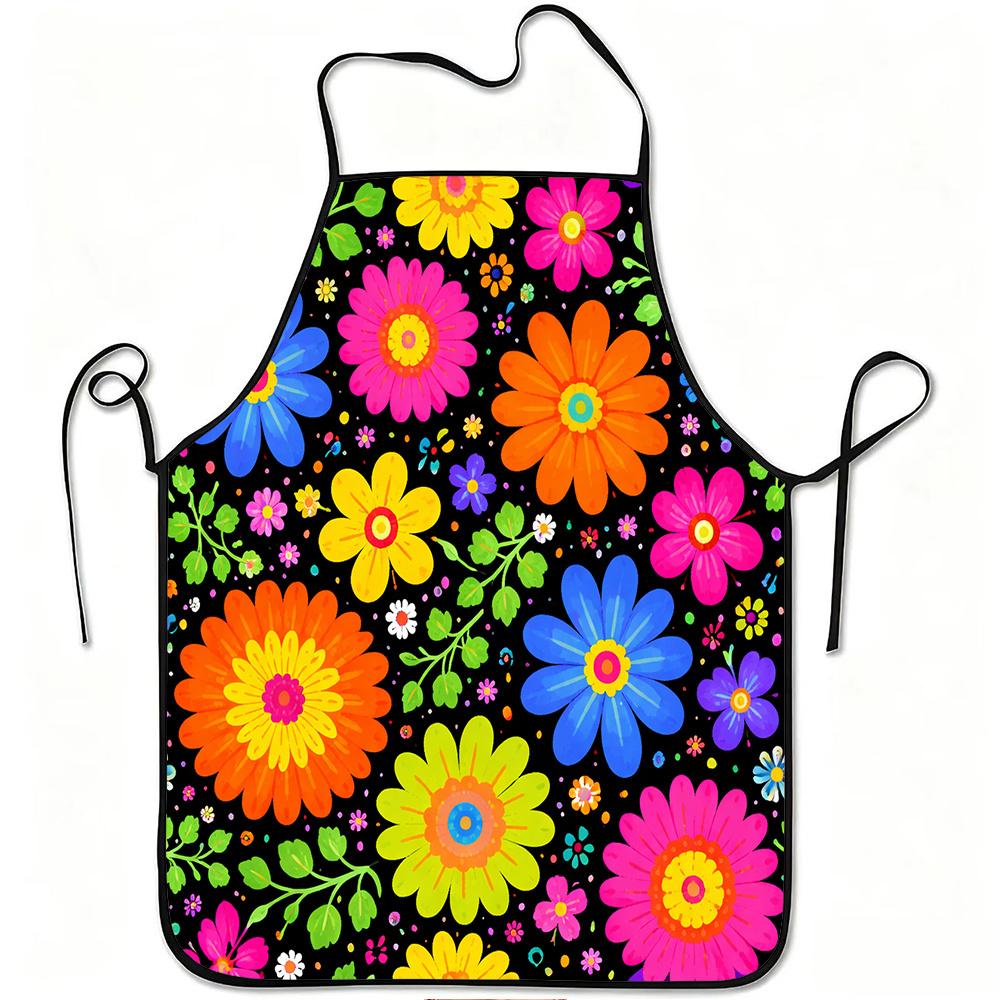 1pc Colorful Daisy Floral Print Apron, Durable And Easy To Clean, Adjustable Waistband, Polyester Material, for Kitchen Cooking, Gardening, Orchard Pi