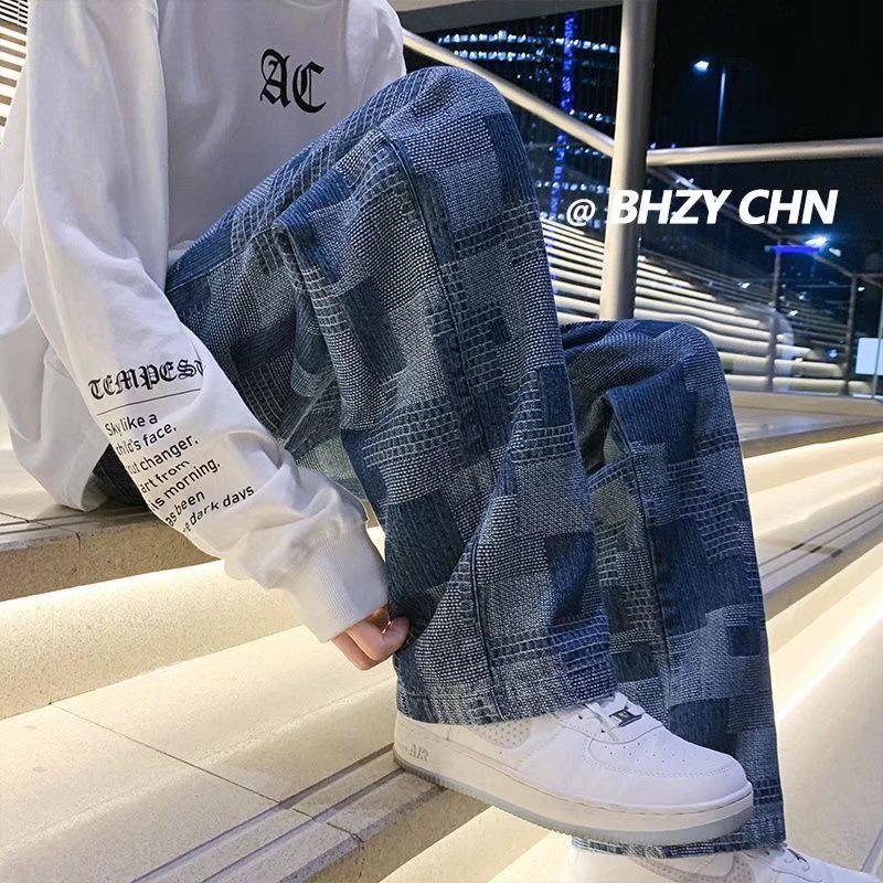 Herrenjeans im Hongkong-Stil, locker mit weitem Bein: Frühlings-Freizeit-Unregelmäßige Quadratische Wischhose