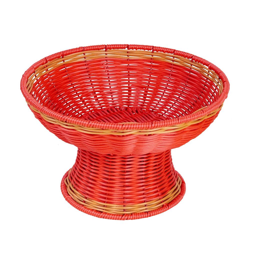 Footed Fruit Bowl Imitation Rattan Woven Bread Basket Decorative Circular Tray for Table Decoration & Accessories Home Decor