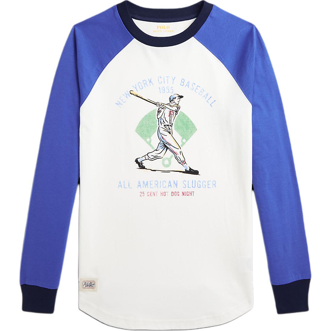 

Футболка Polo Ralph Lauren Ss25 с бейсбольным принтом, хлопковое джерси, круглый вырез, длинный рукав, детские топы, белый CWPOTSHY8021034-100 XL