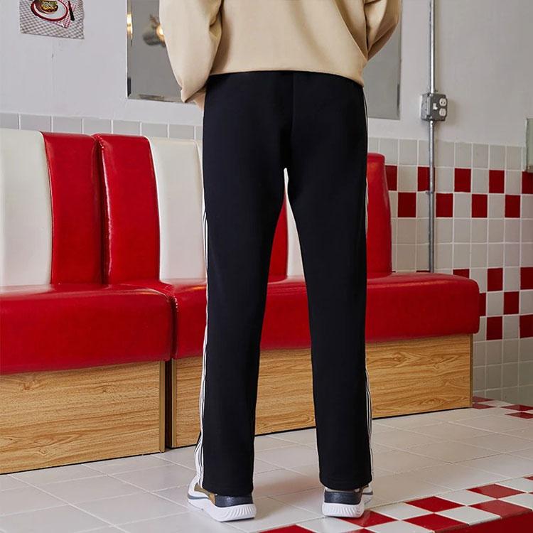Li Ning Sports Fashion Series Straight Leg Striped Fleece Warm Loose Casual Long Pants Winter Women bottoms Black AKLRC16-3
