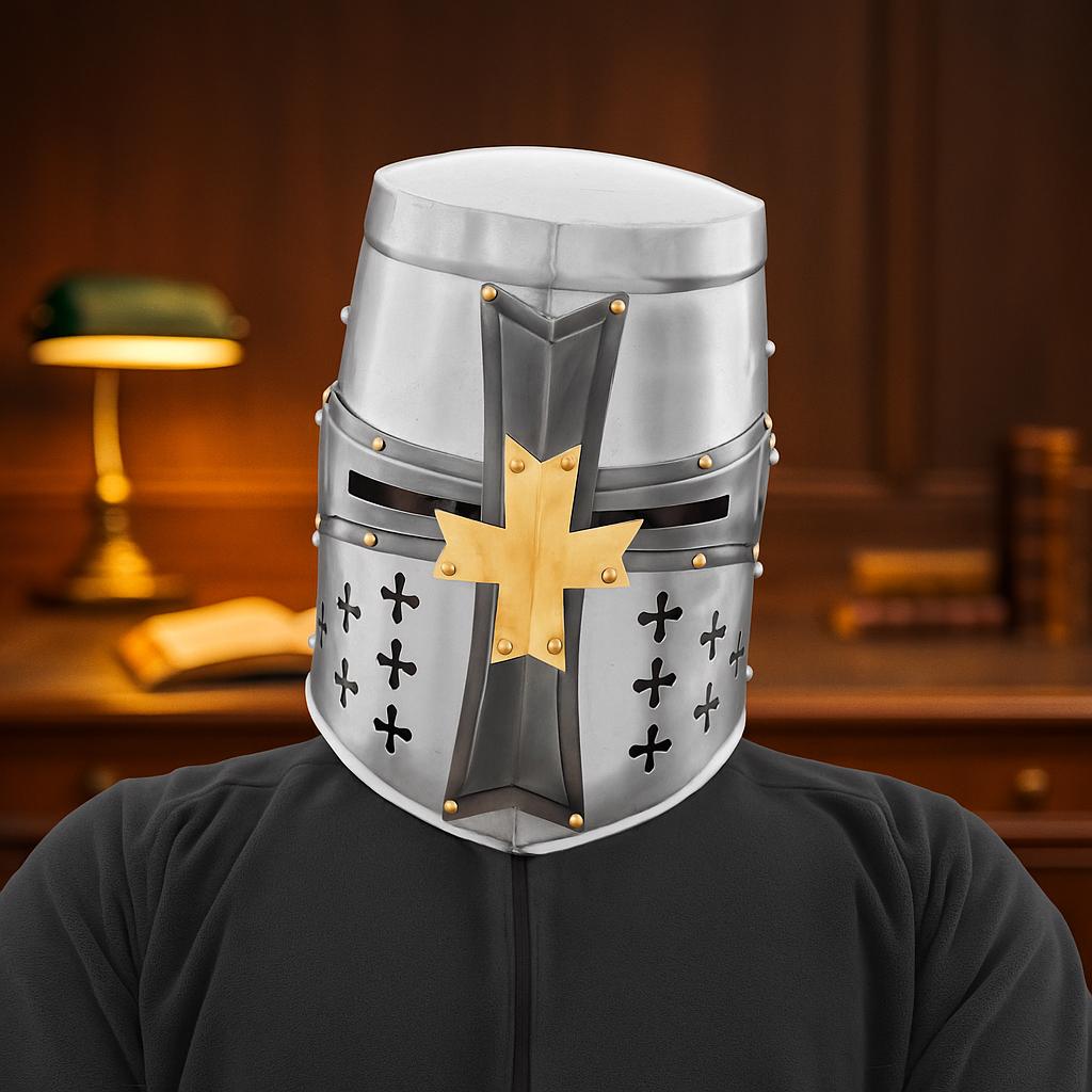 

Templar Knight Helmet, Brass Cross, Medieval Armor, Cosplay LARP Halloween gift