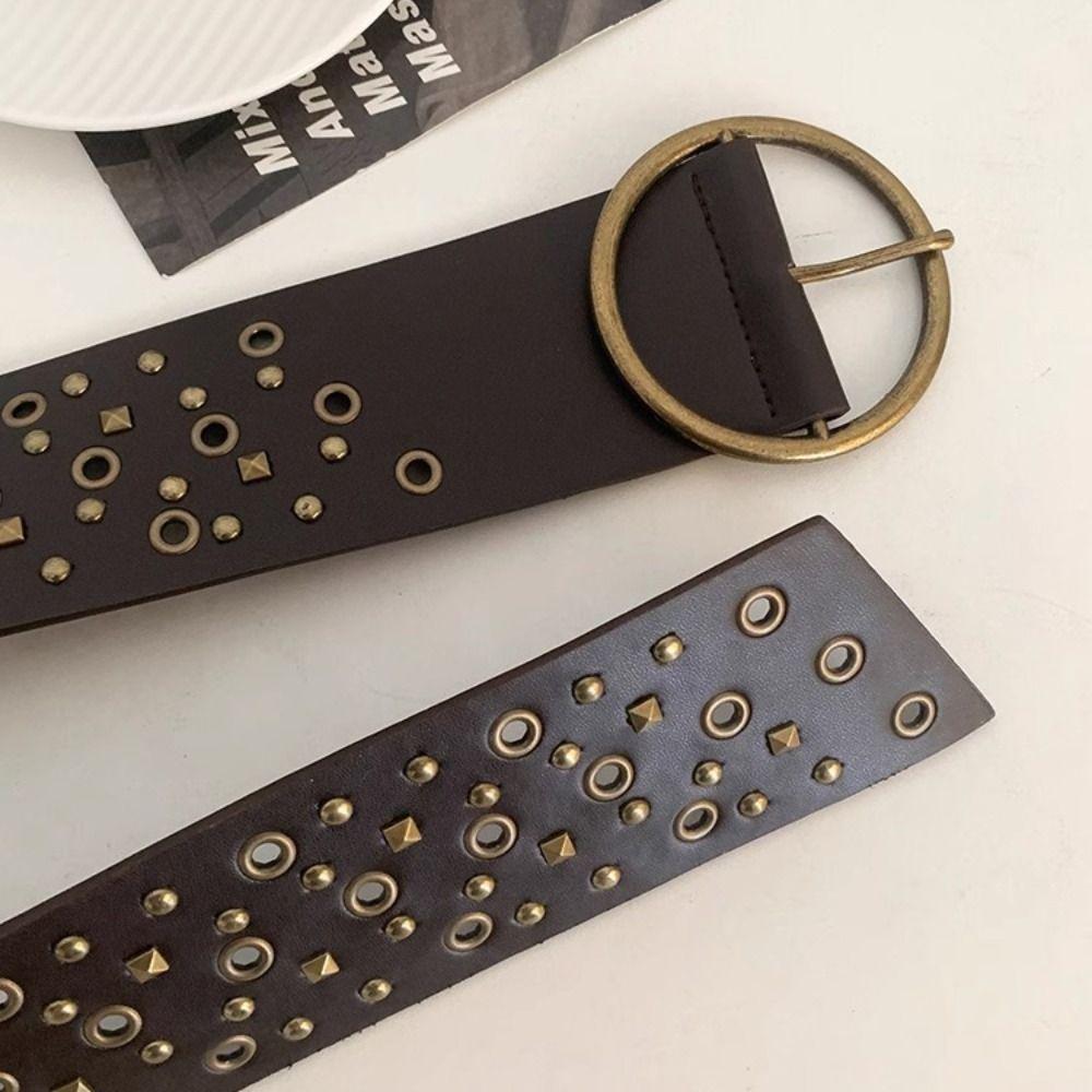 Harajuku Wide Waist Strap Y2K Metal Round Buckle Waistband Fashion Trouser Dress Belts