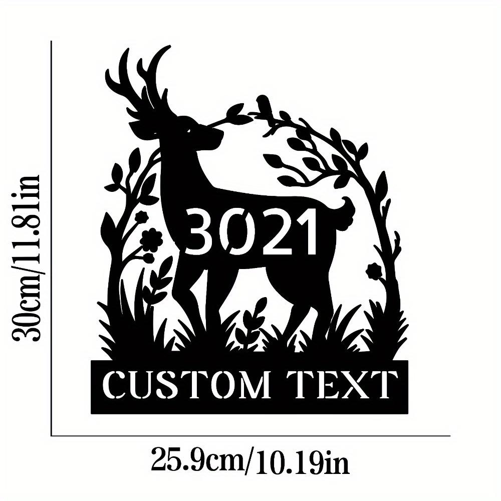 

Unique Handmade Custom Deer Metal Nameplate Elegant Black Iron Wall Art Floral Accents Pre-Adhesive Removable Reusable