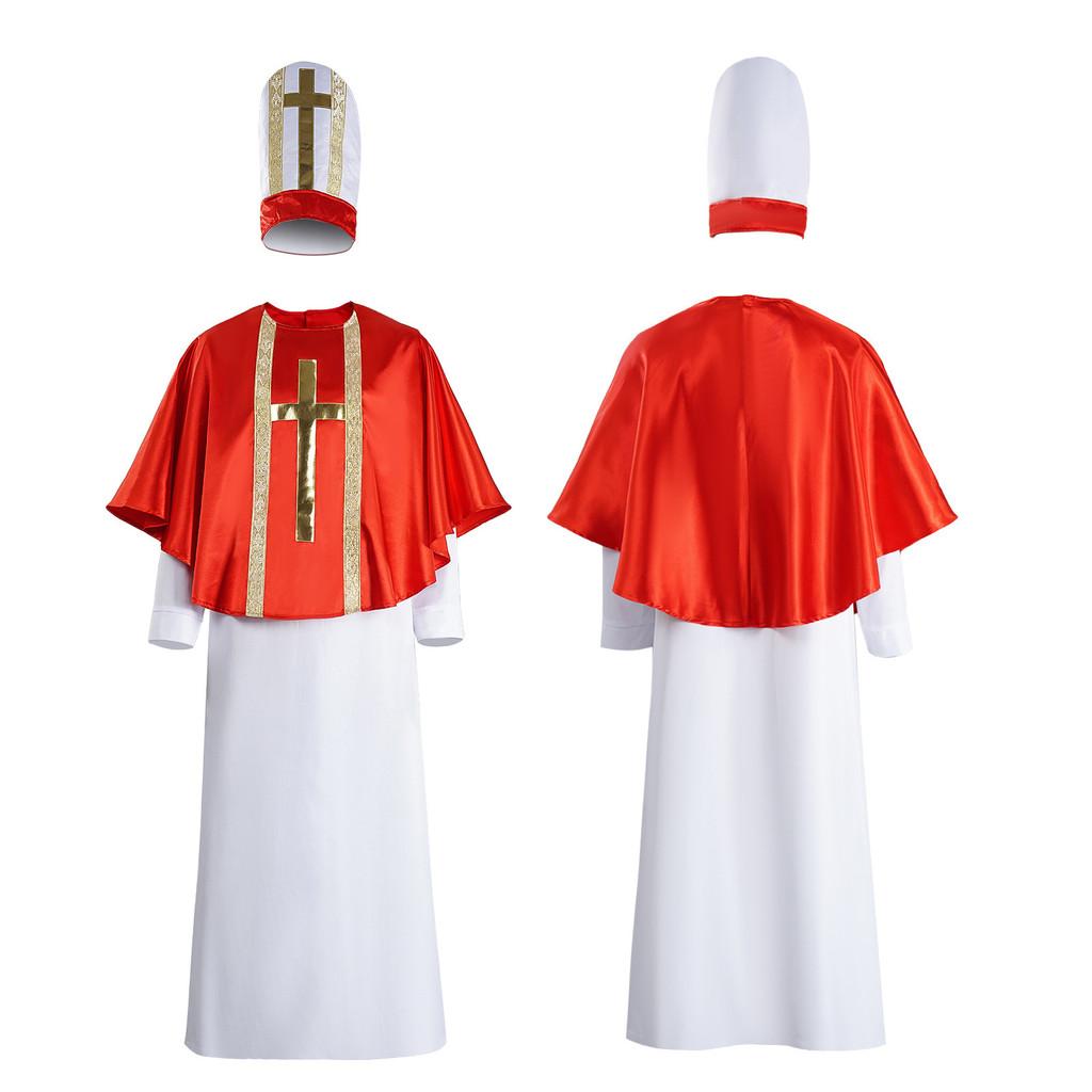 Halloween Costume Cosplay Priest Robe With Red Cloak For Stage Performance