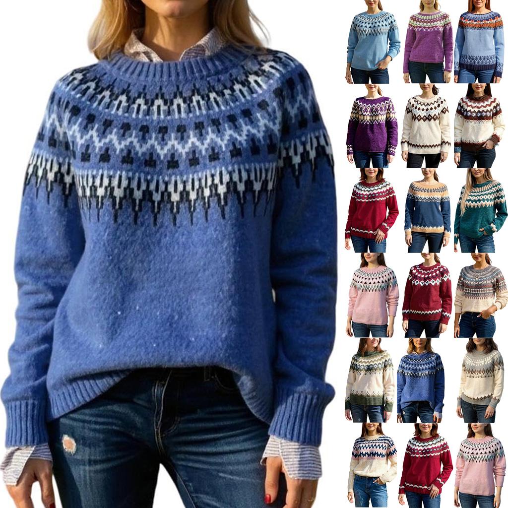 Ladies' Fashion Sweater, Round Neck,Loose Pullover Long-sleeved Knitted Sweater