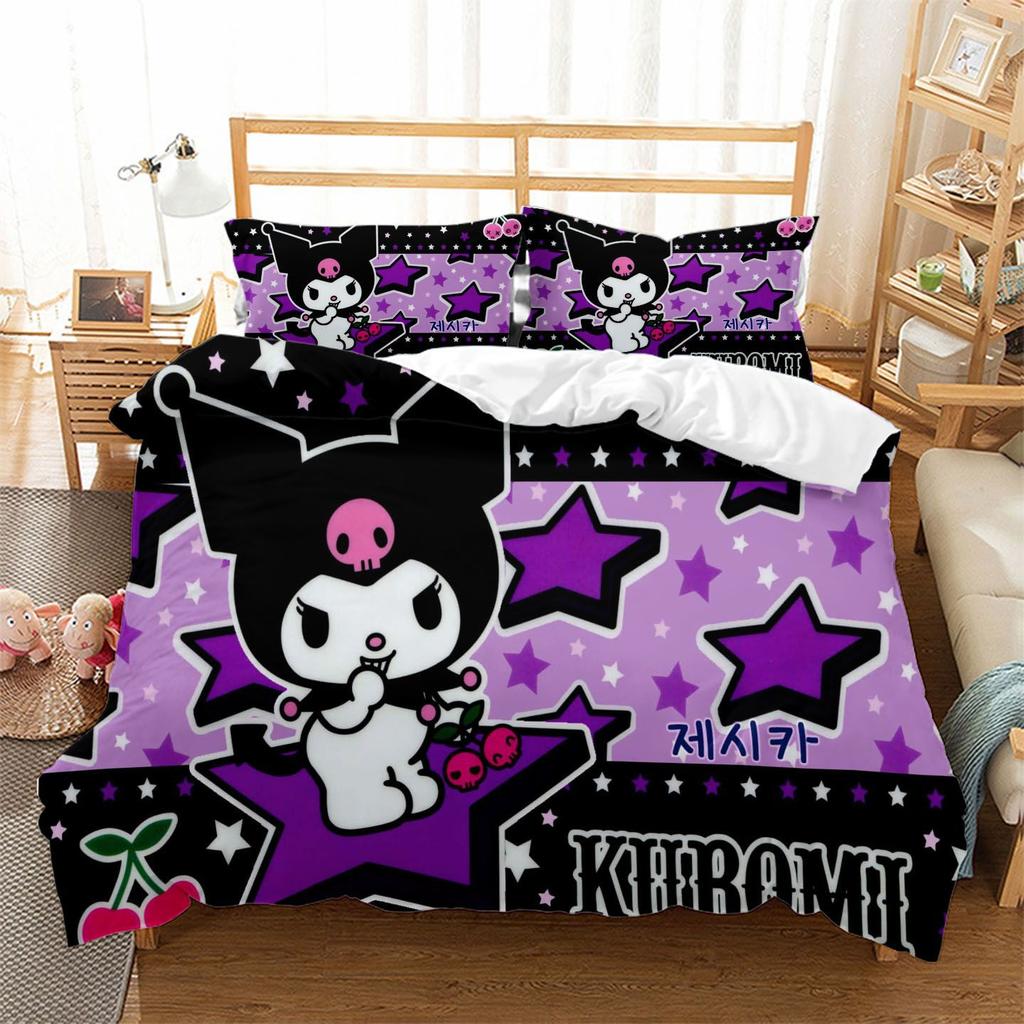 Hot Cartoon Character Kuromi Bedding Setkuromi Melody Duvet Cover Bed Set Quilt Cover PillowcaseKing Queen Size Bedding Set