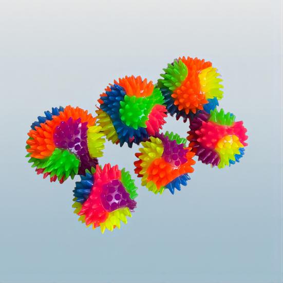 Yousheng Stachelball Hundespielzeug mit LED Bissfest Quietschend Leuchtend Regenbogenball Interaktives Spielzeug Kleine Mittlere Große Hunde Zahnen Reinigung Kauen