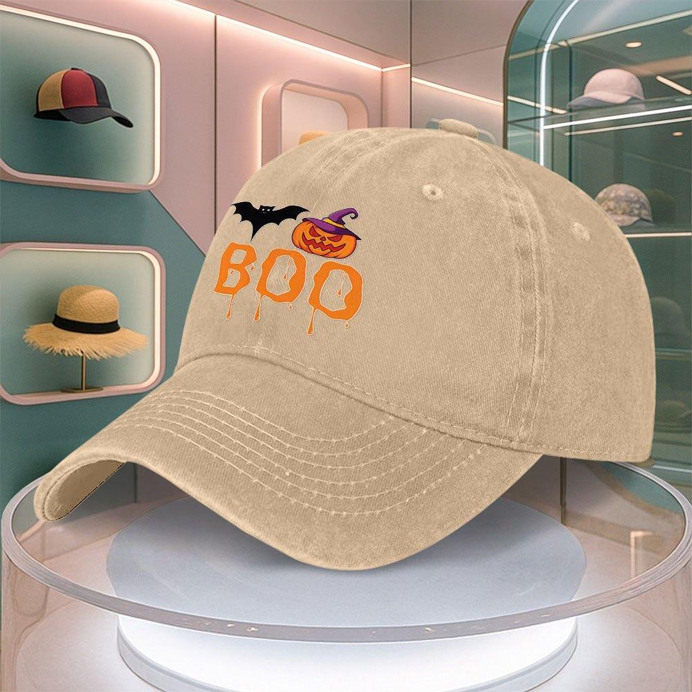 Halloween Bat Pumpkin Letter Print Baseball Cap For Men Women Curved Brim Dad Hat Adjustable Duck Tongue Hat