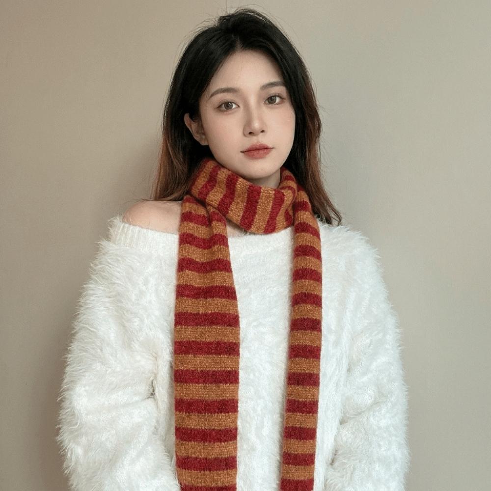 Harajuku Striped Scarf Collocation Clothing Accessories Knitted Shawl Long Narrow Scarves Winter