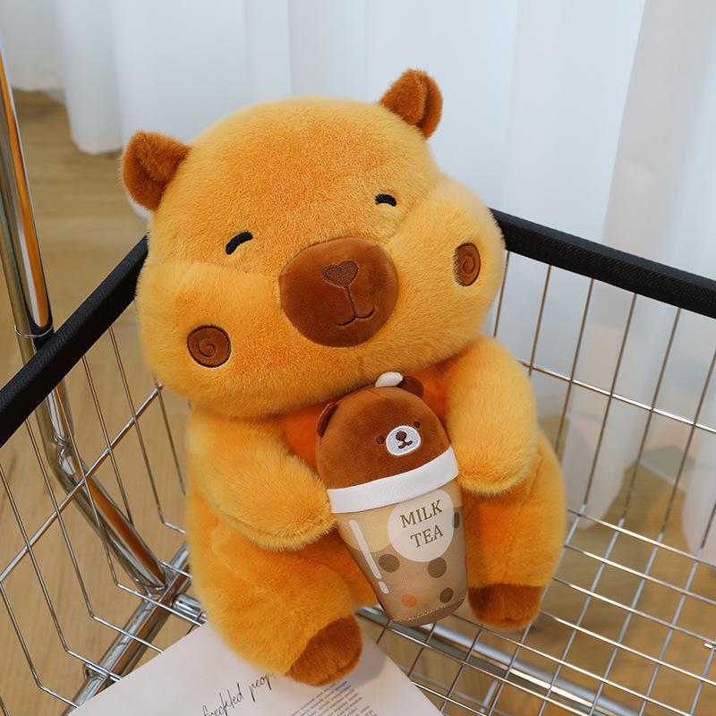 

Креативная кукла капибара, плюшевая игрушка для девочки, новогодний подарок, кукла капибара с молочным чаем 35cm