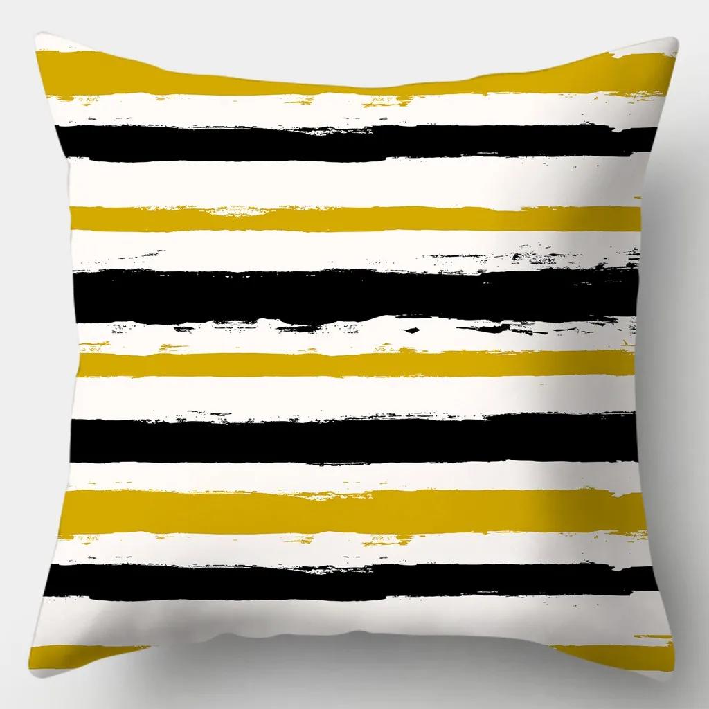 Taie d'oreiller carrée à carreaux rayés jaunes, housse de canapé, coussin de fouille créatif, 45cm x 45cm