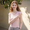 CHOCOOLATEit Women's Slim Fit V-Neck Frilled Short Sleeve T-Shirt