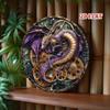 Purple Steampunk Dragon Round Metal Wall Poster with Gears for Living Room