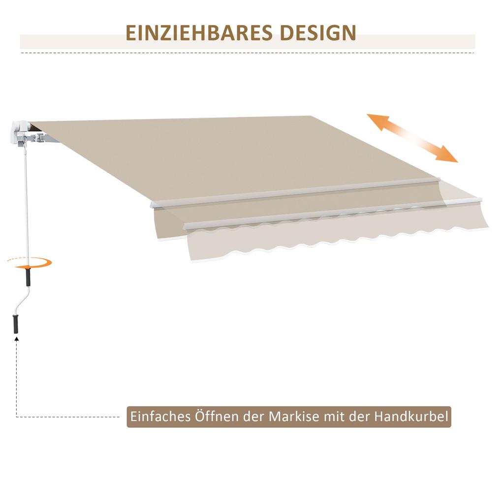 Awnings Sun Protection Retractable With Hand Crank Metal Frame Polyester White And Beige 3.95 X 2.45 M