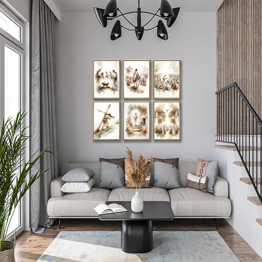 6Pcs Jesus Canvas Wall Art Watercolor Jesus Bible Posters Prints Christian Wall Decor Pictures Paintings for Living Room Bedroom Church Home Decor