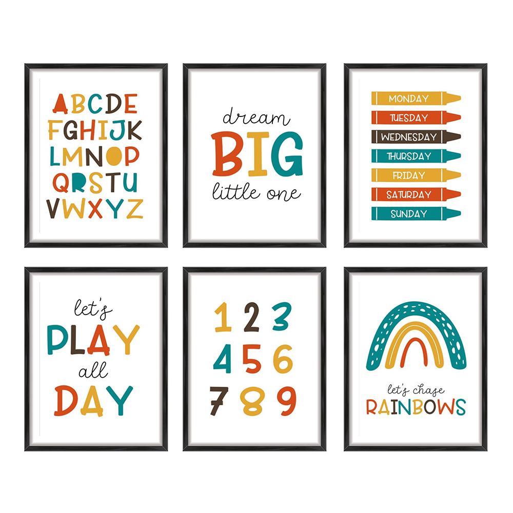 Duhová abeceda číslo barevný umělecký plakát vzdělávací plakát pro děti bez rámu malba na plátně nástěnný obrázek do dětského pokoje domácí dekorace