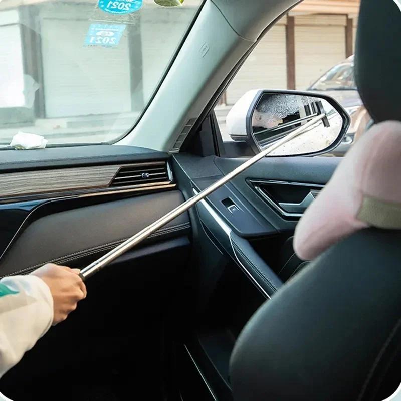 Car Rearview Mirror Wiper Telescopic Handle Car Rear View Mirrow Wiper Stainless Car Glass Cleaning Tool Brush Auto Accessories