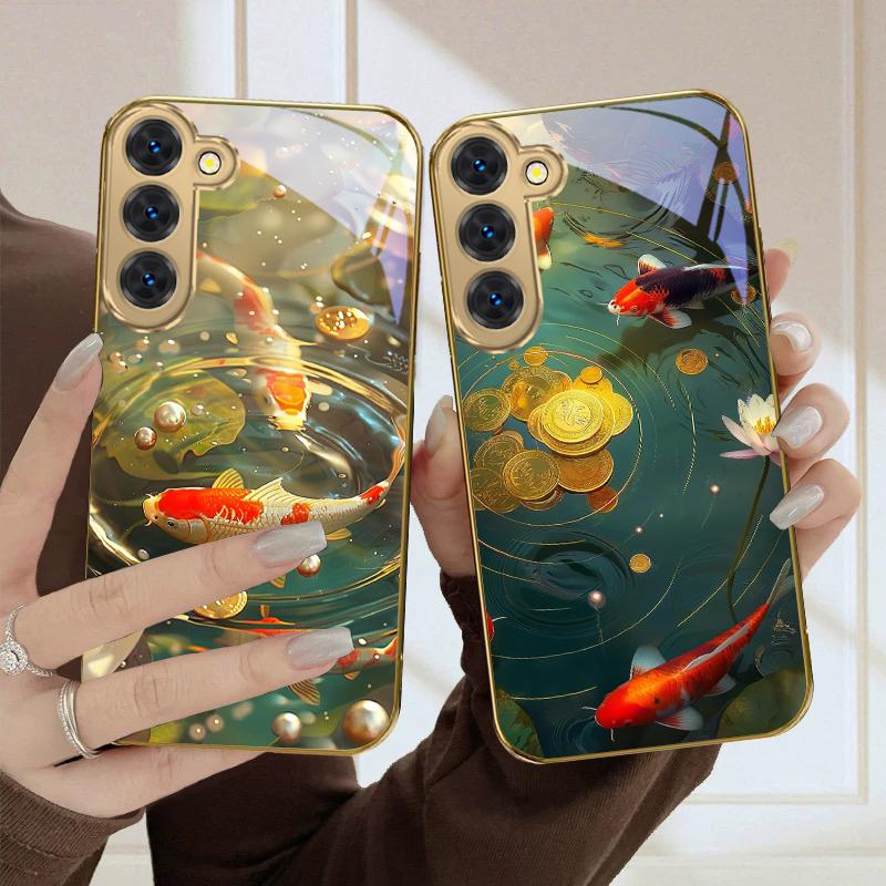 Vibrant Koi Fish In Water For Samsung Galaxy S26 S20 FE 21 22 Ultra 23 Plus 24 Ultra 25Ultra S21+ 22Plus Golden Glass Phone Case