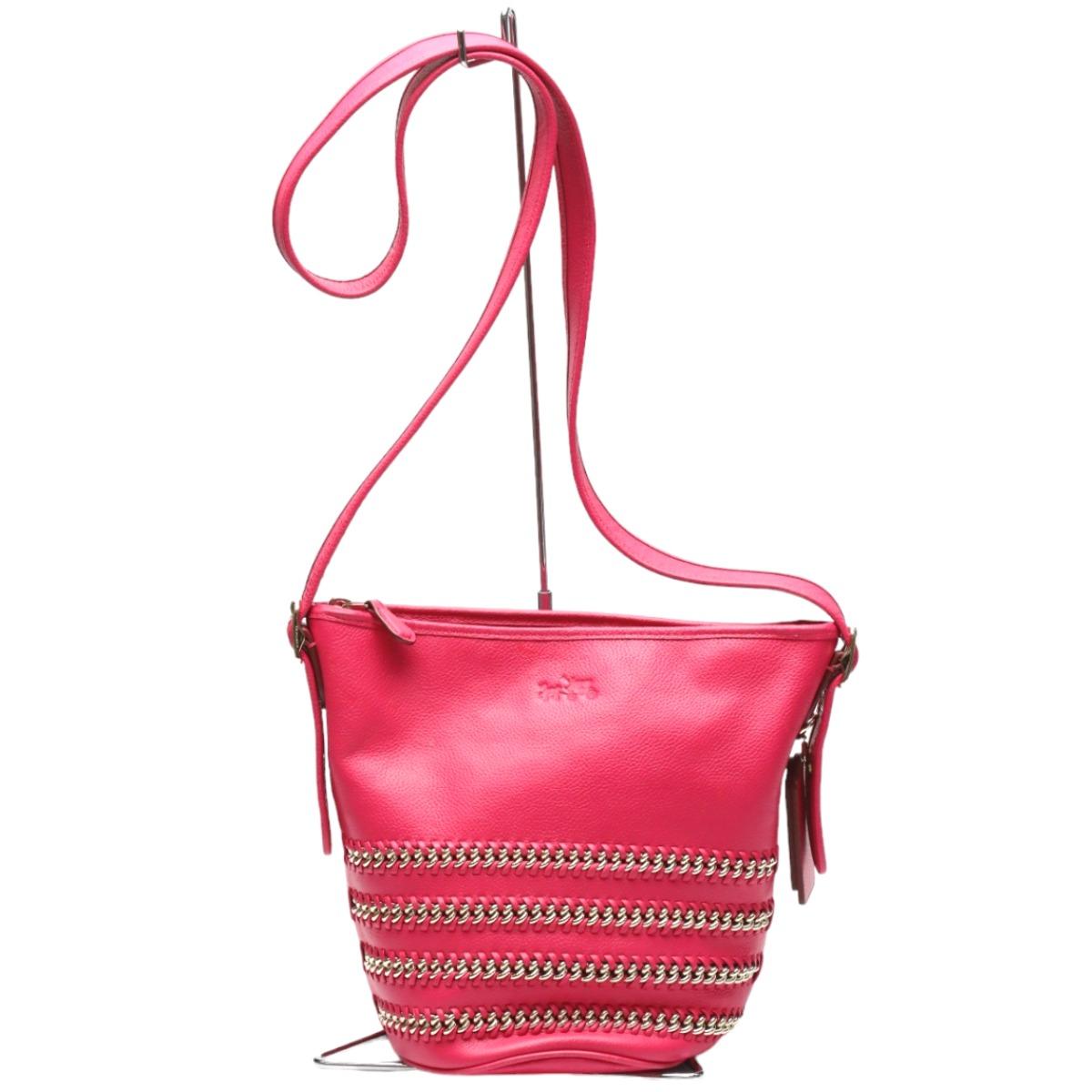 COACH Calfskin Shoulder Bag leather pink Women Used