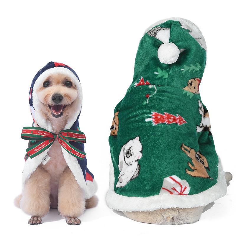 Pet Christmas Cape Hooded Dog Costume Winter Flannel Outfit Small Medium Large Dogs