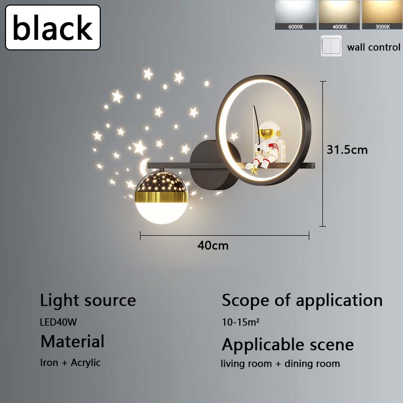

Новый современный фон настенный светильник креативный астронавт мультфильм космонавт мальчик и девочка комната звезда спальня ночники и фонари three-colored light