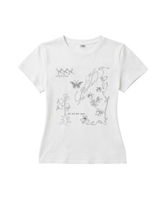 PAGESIISII Line Hand-Drawing Print Slim Fit Short Sleeve T-Shirt Ivory