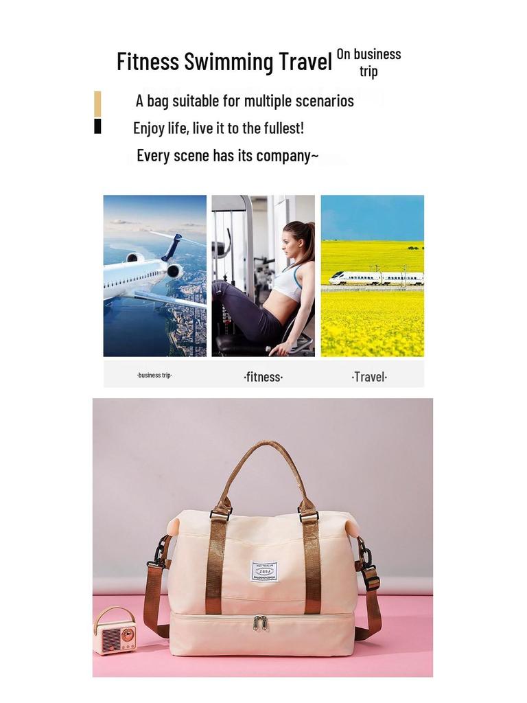 Portable Travel Bag with Large Capacity, Shoe Compartment, and Wet/Dry Separation for Swimming and Fitness