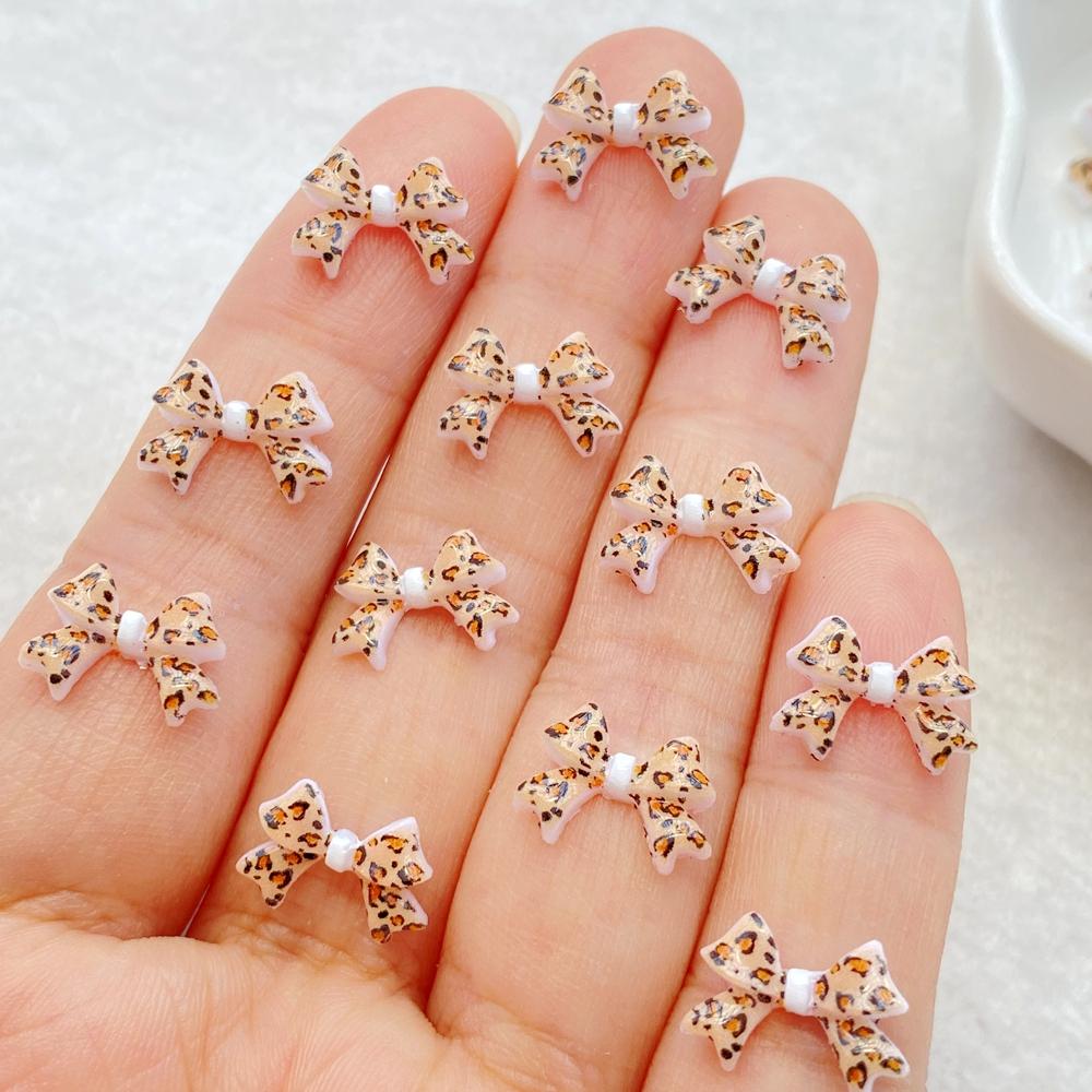 50Pcs Cute Mini Colorful Leopard Print Bow Nail Art Resin Designer Charms DIY Craft For Nail 3D Decorations Jewelry