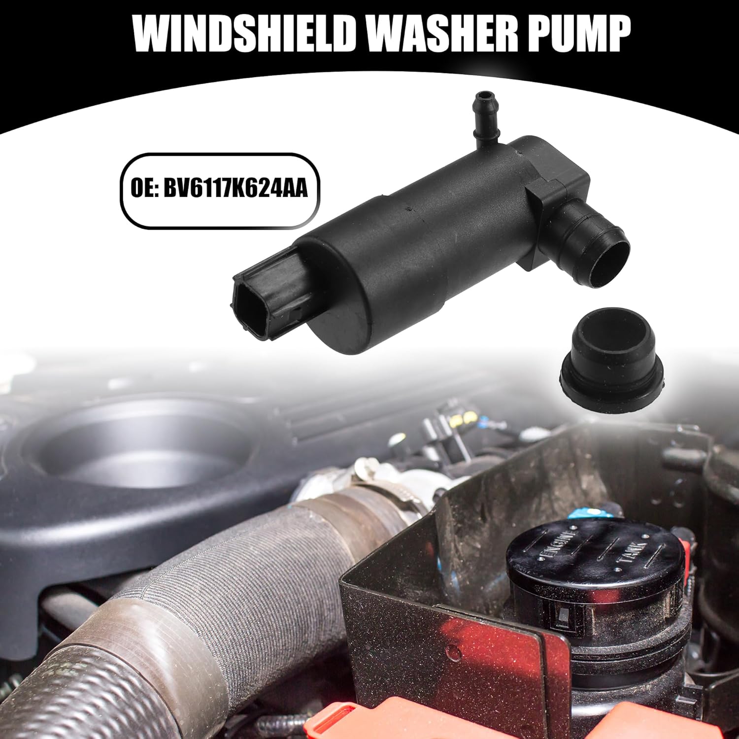 Windshield Washer Pump No.BV6117K624AA - Car Windshield Washer Pump Motor Replacement - for Ford Focus Sedan 2012-2015 Plastic Black - 1 Pc