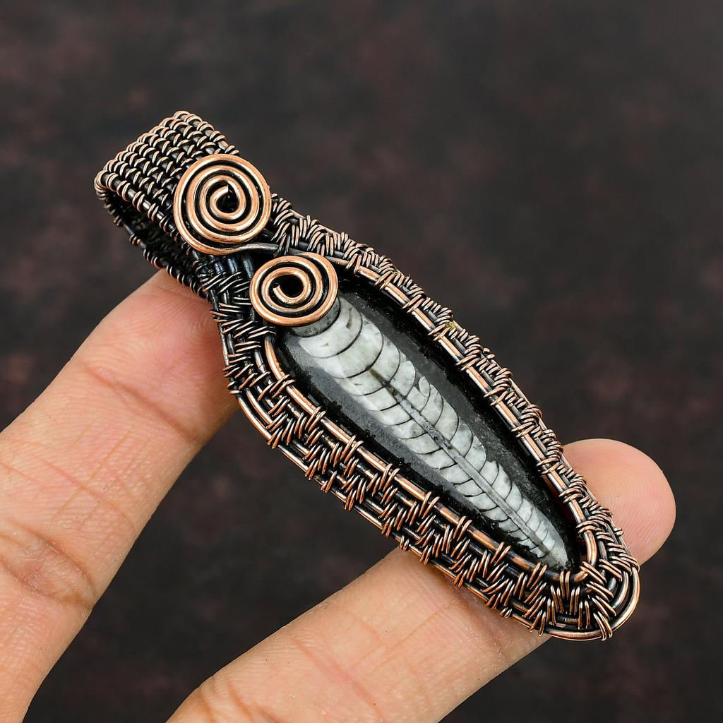 Orthoceras Fossil Pendant Copper Wire Wrapped Pendant Handmade Unique Pendant Copper Wire Wrap Jewelry Natural Gemstone Pendant Gift For Her