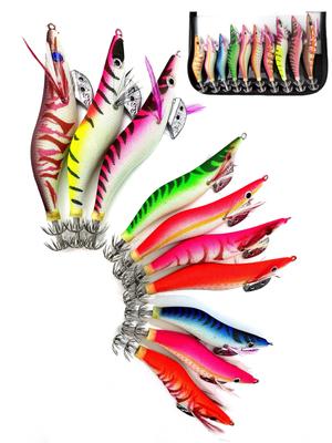 Set of 3 Luminous Colored Squid Lures and for Egging and Squid Fishing (Sizes 2.5, 3, 3.5)