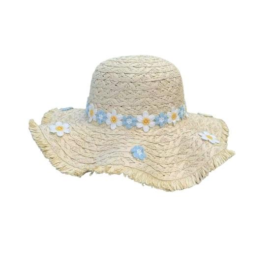 Yousheng Versatile Beach Hat, Lace Tie Straw Sun Hat with Windproof Flower Strap, Lightweight Breathable Summer Travel Hat