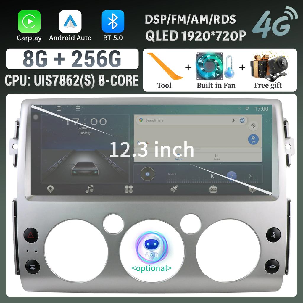 12.3" For Toyota FJ Cruiser 2007-2013 Car Radio Multimedia Navigation Wireless Bluetooth CarPlay 4G GPS Touch Head Unit Screen