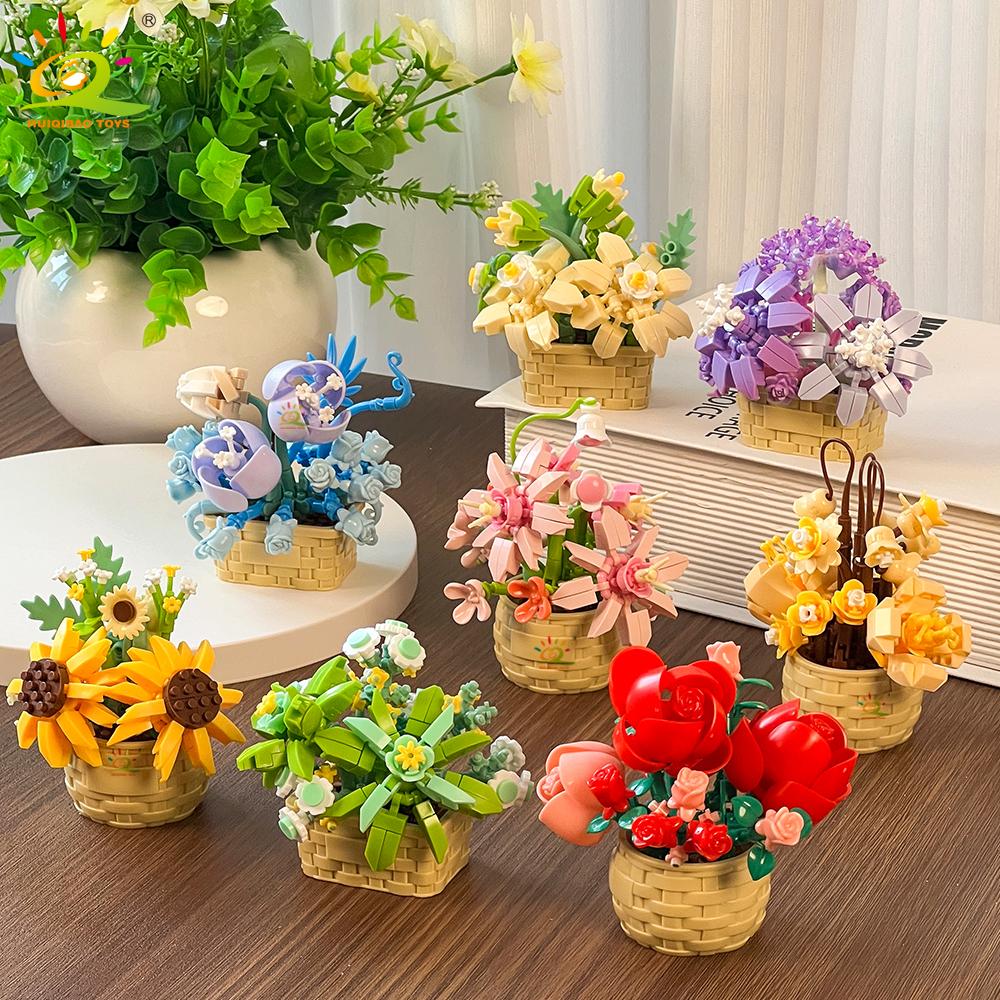 HUIQIBAO Model Floare Eternă Buchet Plantă la Ghiveci Micro Blocuri de Construcție MOC DIY Decor Birou Acasă Jucărie Cărămidă Pentru Copii