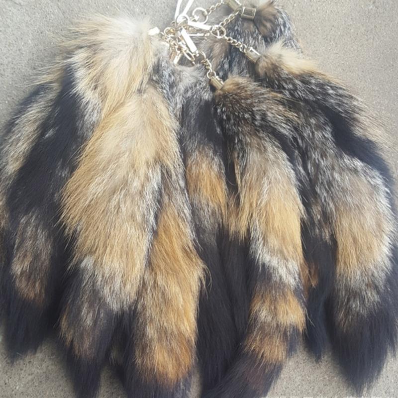 Long Lowrie Tail Keychain Women Car Keyring Lovely Racoon Furs Backpack Handbag Charm Pendant Key Holder Jewelry Gift
