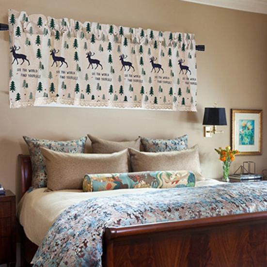 Cortina corta con estampado de árboles y animales de dibujos animados para cocina, cenefa para ventana, decoración del hogar