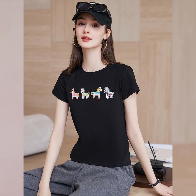 Casual Animal Patch Knit Short Sleeve T-Shirt